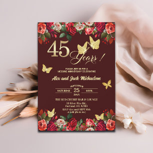 Invitación Elegante Floral Dorado 45 Aniversario de Boda