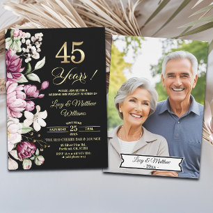 Invitación Elegante Floral Dorado 45 Aniversario de Boda Foto