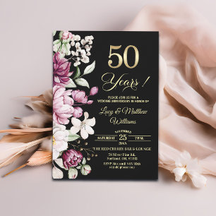 Invitación Elegante Floral Dorado 50 Aniversario de Boda  