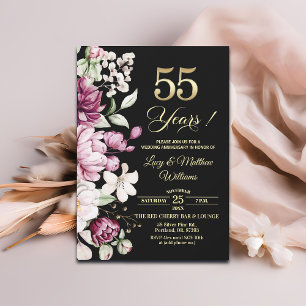 Invitación Elegante Floral Dorado 55 Aniversario de Boda 