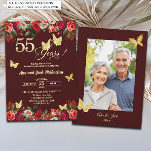 Invitación Elegante Floral Dorado 55 Aniversario de Boda Foto