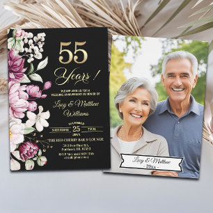Invitación Elegante Floral Dorado 55 Aniversario de Boda Foto