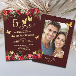 Invitación Elegante Floral Dorado 5to Aniversario de Boda Fot