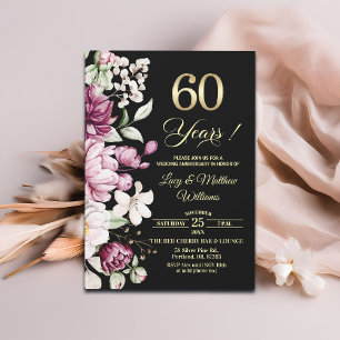 Invitación Elegante Floral Dorado 60º Aniversario de Boda 