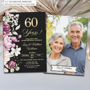Invitación Elegante Floral Dorado 60º Aniversario de Boda Fot