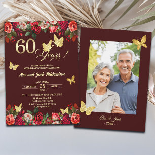 Invitación Elegante Floral Dorado 60º Aniversario de Boda Fot