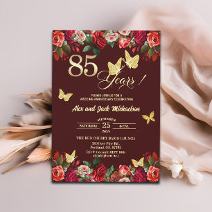 Invitación Elegante Floral Dorado 85 Aniversario de Boda 