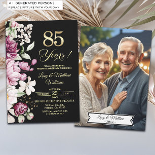 Invitación Elegante Floral Dorado 85 Aniversario de Boda Foto