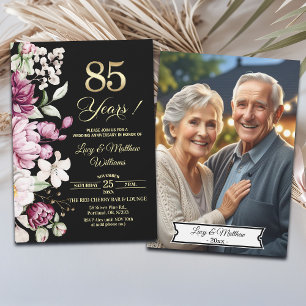 Invitación Elegante Floral Dorado 85 Aniversario de Boda Foto