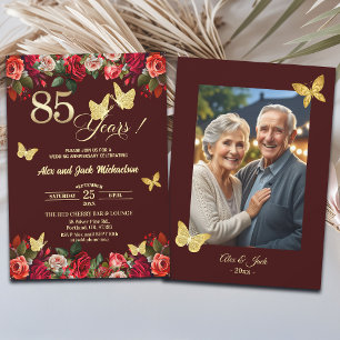 Invitación Elegante Floral Dorado 85 Aniversario de Boda Foto
