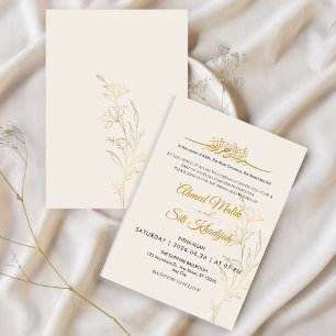 Invitación Elegante Floral Dorado Boda Islámica Nikah