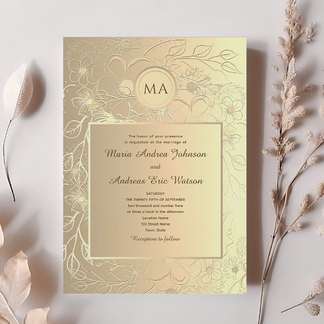 Invitación Elegante Floral Dorado Chic Boda (Subido por el creador)