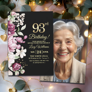 Invitación Elegante Floral Dorado Cumpleaños 93 Foto