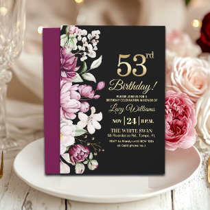 Invitación Elegante Floral Dorado Fiesta de Cumpleaños 53