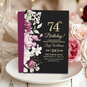 Invitación Elegante Floral Dorado Fiesta de Cumpleaños 74
