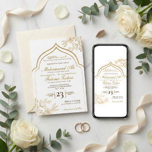 Invitación Elegante Floral Dorado Masjid Boda Musulmana Nikah