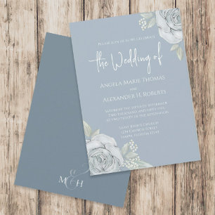 Invitación Elegante Floral Dusty Azul Rosa Clásico Flores Inv