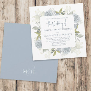 Invitación Elegante floral Dusty Azul Rosa Flores