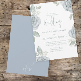 Invitación Elegante floral Dusty Azul Rosa Flores