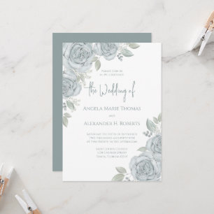Invitación Elegante floral Dusty Azul Rosa Flores