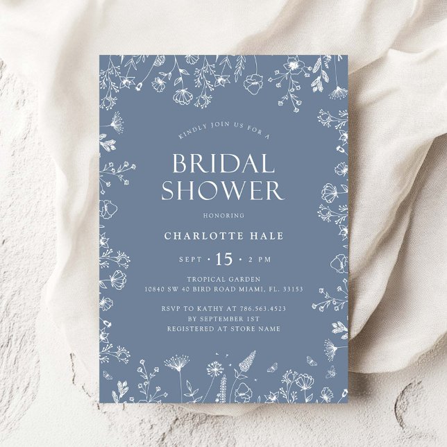 Invitación Elegante Floral Dusty Blue Bridal Shower (Subido por el creador)