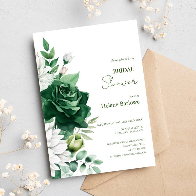 Invitación Elegante Floral Emerald Green Boho Bridal Shower (Subido por el creador)