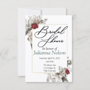 Invitación Elegante floral en acuarela en rojo y niebla invit
