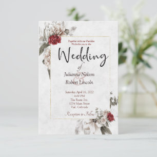 Invitación Elegante floral en acuarela en rojo y niebla para