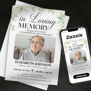 Invitación Elegante Floral En Memoria Funeral Memorial