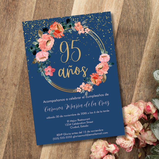 Invitación Elegante floral española 95ª fiesta de cumpleaños (Subido por el creador)