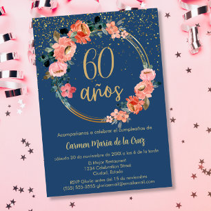 Invitación Elegante floral española con presupuesto 60 cumple