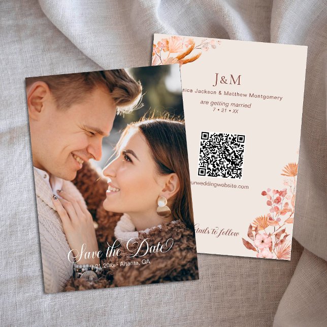 Invitación Elegante Floral estilo Peach Boho Guardar la fecha (Subido por el creador)