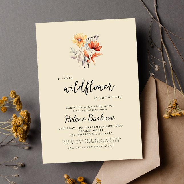 Invitación Elegante Floral Fall Wildflower Baby Shower (Elegant Floral Baby Shower Fall Little Wildflower Invitation)