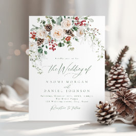 Invitación Elegante Floral Festivo Vacacional Boda de Inviern