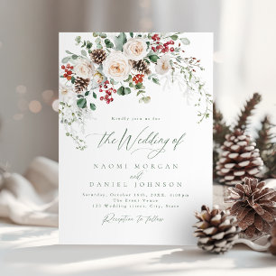 Invitación Elegante Floral Festivo Vacacional Boda de Inviern
