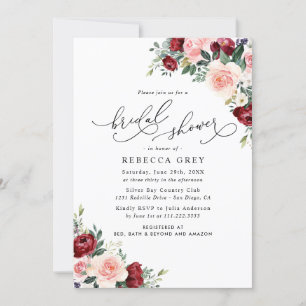 Invitación Elegante Floral Floral Borgoña Rubor Bridal Shower