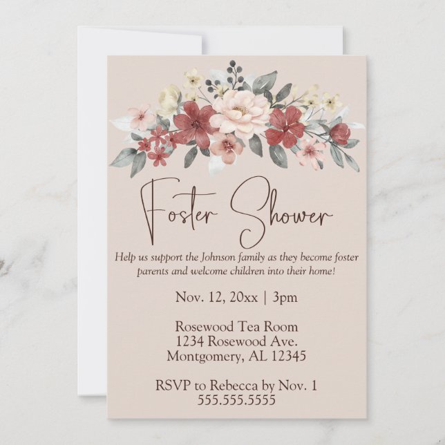 Invitación Elegante Floral Foster Care Baby/Child Shower (Anverso)