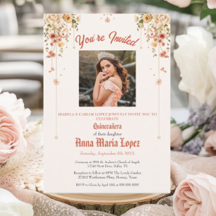 Invitación Elegante Floral Foto Mis Quince Quinceañera 15°