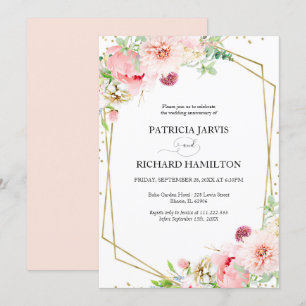 Invitación Elegante Floral Geométrico Cumpleaños de Bodas Ani