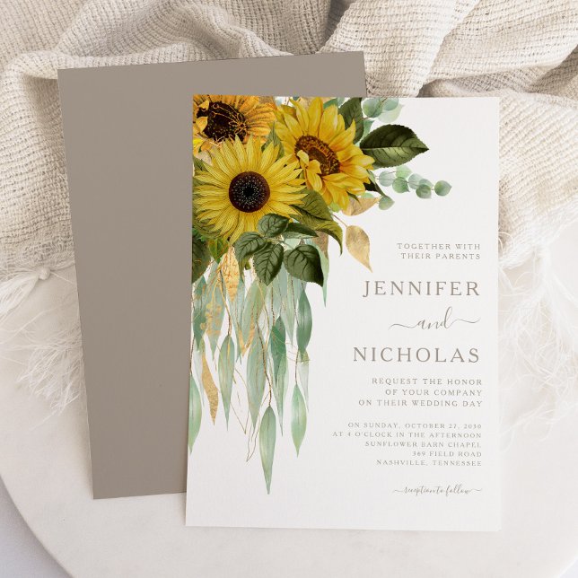 Invitación Elegante floral girasol Boda Eucalyptus (Elegant Floral Sunflowers Eucalyptus Wedding Invitation)