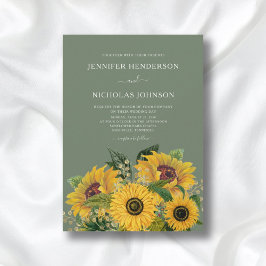 Invitación Elegante floral girasol verde