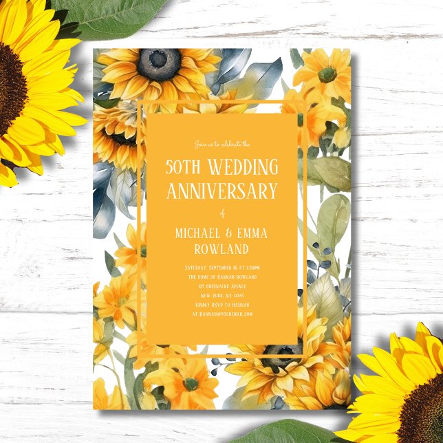 Invitación Elegante floral girasoles 50 aniversario Boda (Subido por el creador)