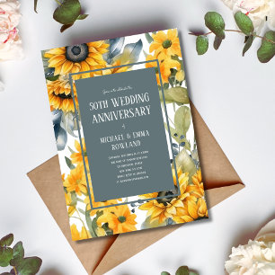 Invitación Elegante floral girasoles 50 aniversario Boda
