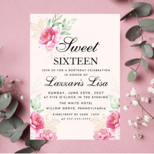 Invitación Elegante Floral & Gold Leaf Cumpleaños Dulce Dieci