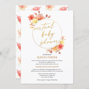 Invitación Elegante Floral Gold Script Watercolor Virtual