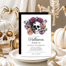 Invitación Elegante Floral Gótico Cráneo Halloween