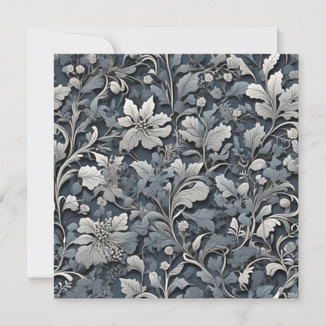 Invitación Elegante floral gris blanco plateado azul polvorie (Anverso)