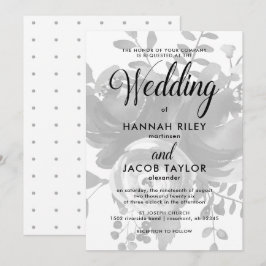 Invitación Elegante floral gris con puntos Boda