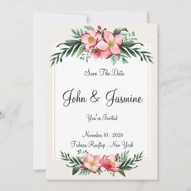 Invitación Elegante Floral Guardar La Fecha (Anverso)
