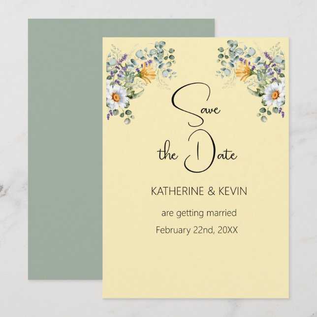 Invitación Elegante Floral Guardar la fecha (Anverso / Reverso)